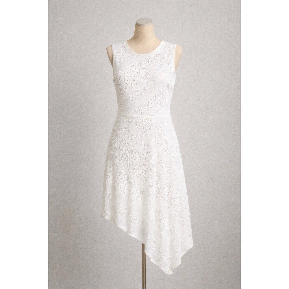 BCBGMAXAZRIA White Lace Asymmetrical Hem Dress Sleeveless Women S Wedding